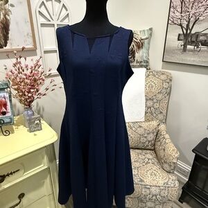 Blue Sleeveless A-Line Midi Dress for Work